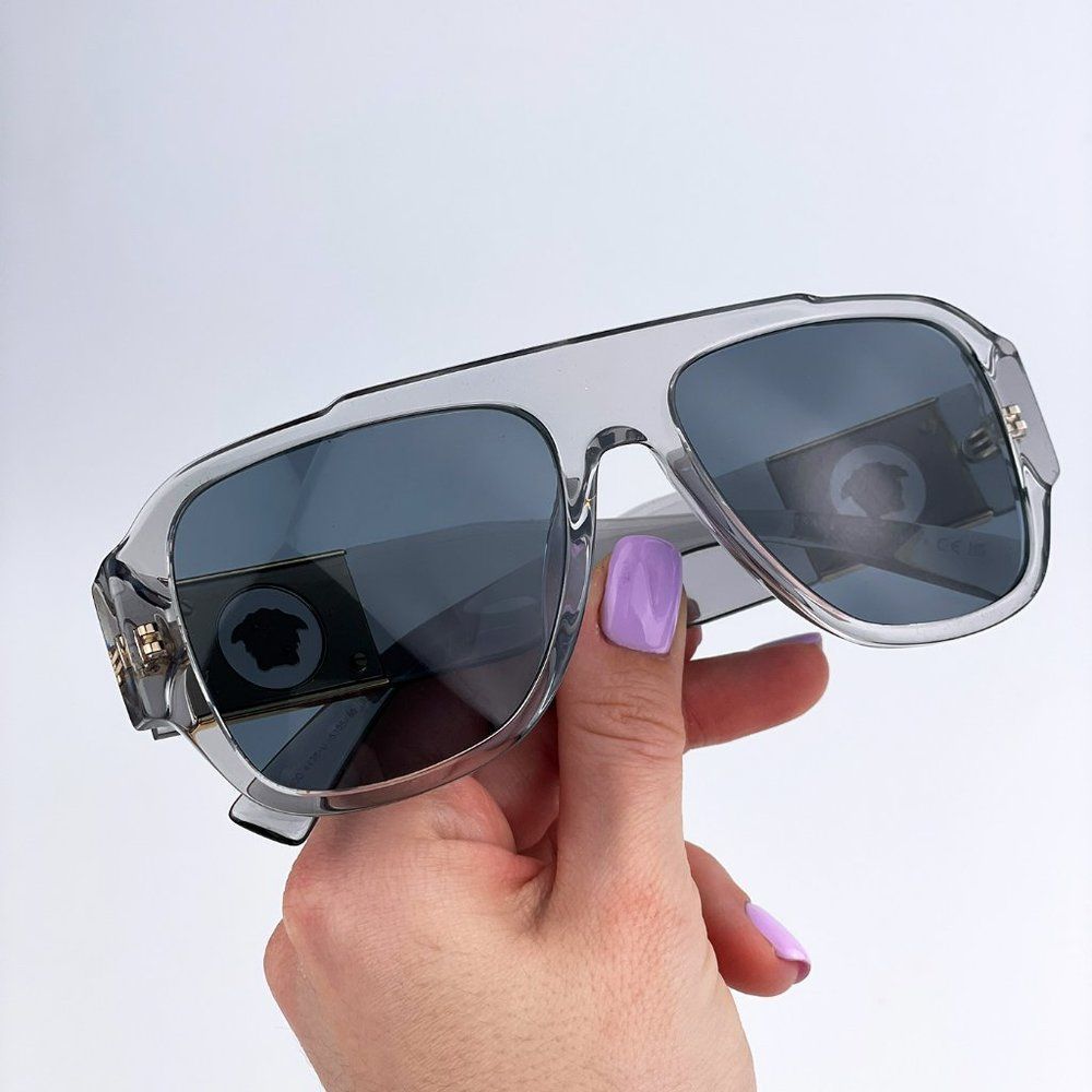Versace VE4436U 530580 Sunglasses Transparent Gray Blue Pilot Unisex
